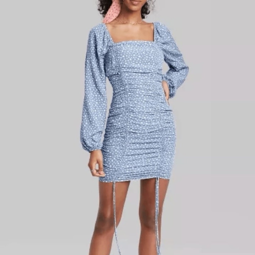 Wild Fable Women's Puff Long Sleeve Double Ruched Dress